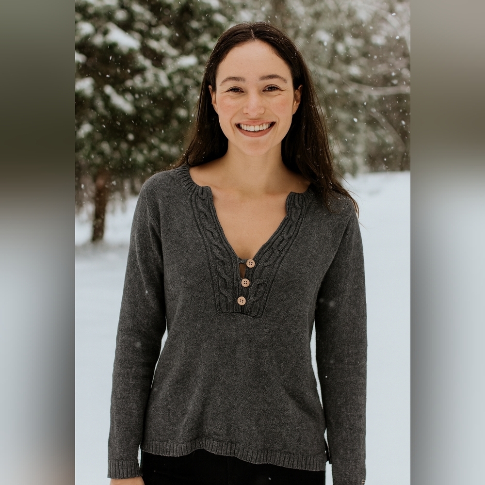 Columbia Gray‎ Cotton Angora Blend Henley Outdoor Knit Warm Sweater Size Large